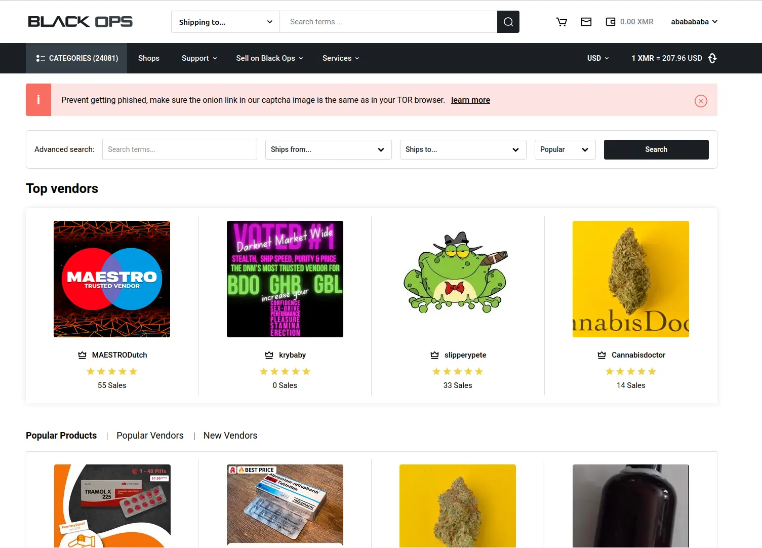 BlackOps Market user dashboard interface